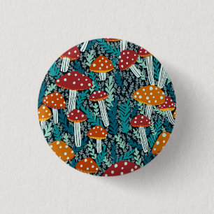 Amanita Magical Mushroom Fern Forest Pattern   1 Inch Round Button