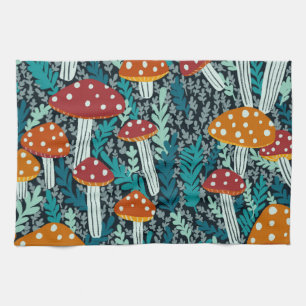 Amanita Magical Mushroom Fern Forest Pattern Kitchen Towel