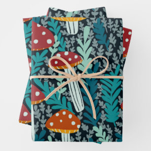 Amanita Magical Mushroom Fern Pattern Gift Wrapping Paper Sheet