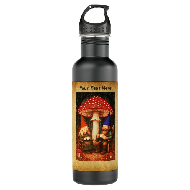 Amanita Mushroom and Gnomes 710 Ml Water Bottle (Front)