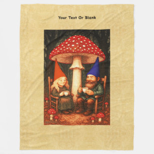 Amanita Mushroom and Gnomes Fleece Blanket
