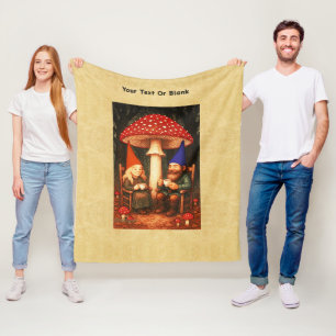 Amanita Mushroom and Gnomes Fleece Blanket