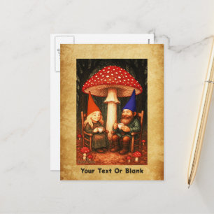 Amanita Mushroom and Gnomes Holiday Postcard