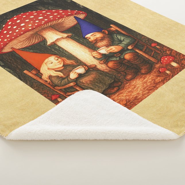 Amanita Mushroom and Gnomes Sherpa Blanket (3/4)