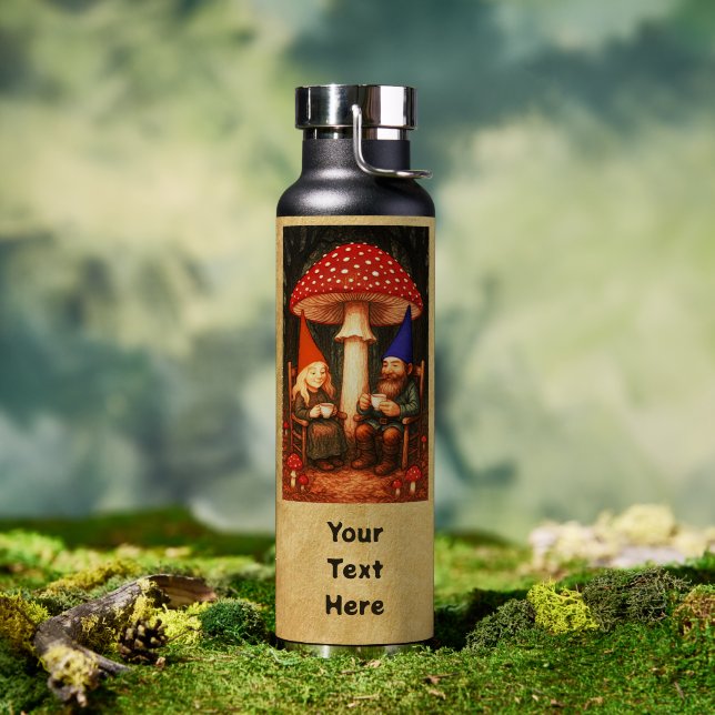 Amanita Mushroom and Gnomes Water Bottle (Outdoor (Rotated))