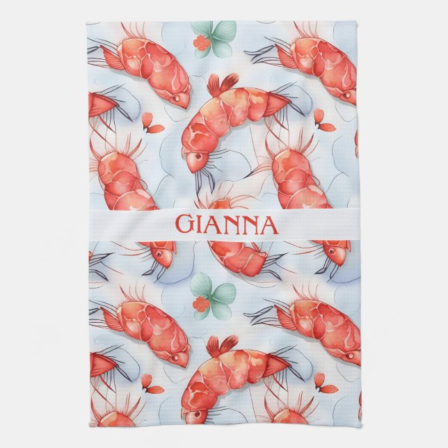 Amano Shrimp Watercolor Colourful Pattern Kitchen Towel (Vertical)