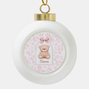 Amara Custom Pink Teddy Bear Nursery Design Ceramic Ball Christmas Ornament
