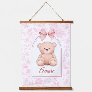 Amara   Custom Pink Teddy Bear Nursery Design  Hanging Tapestry