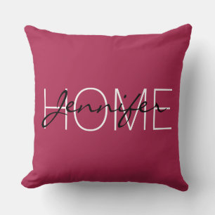 Amaranth deep pink colour home monogram throw pillow