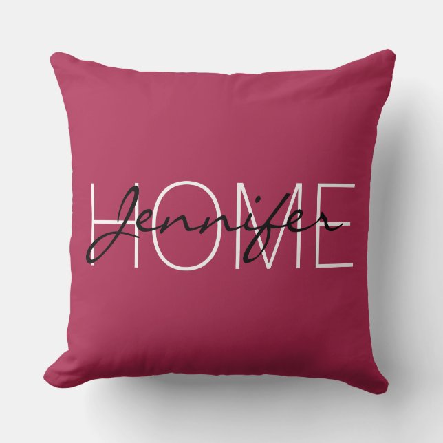 Amaranth deep pink colour home monogram throw pillow (Front)
