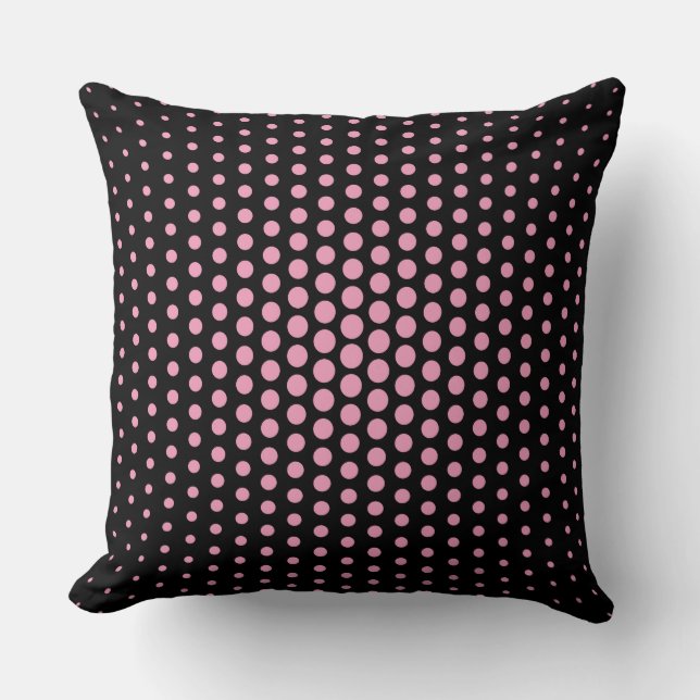 Amaranth pink Techno Dots Modern Black Throw Pillow (Front)
