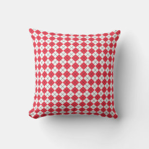 Amaranth Red and White Chequered Argyle Pattern Throw Pillow