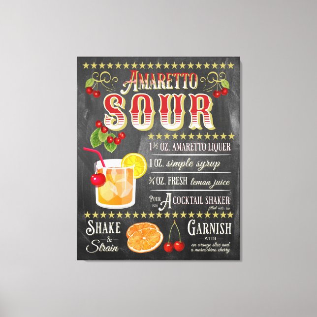Amaretto Sour Chalkboard Recipe Canvas Print (Front)