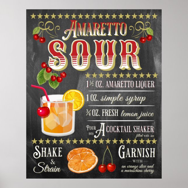 Amaretto Sour Chalkboard Recipe Poster (Front)
