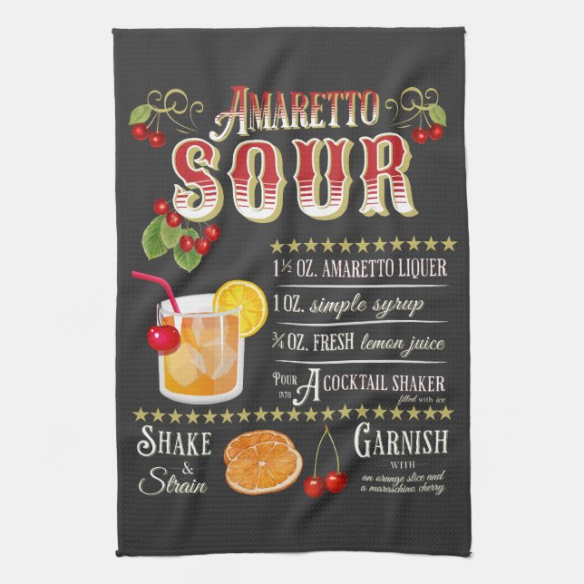 Amaretto Sour Recipe Kitchen Towel (Vertical)