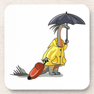 Amargasaurus Holding Umbrella And Suitcase. Coaster