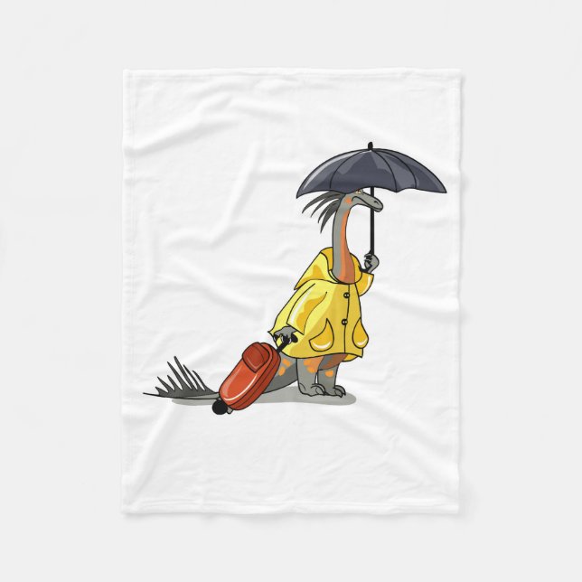 Amargasaurus Holding Umbrella And Suitcase. Fleece Blanket (Front)