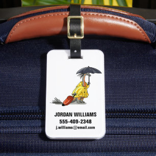Amargasaurus Holding Umbrella And Suitcase. Luggage Tag