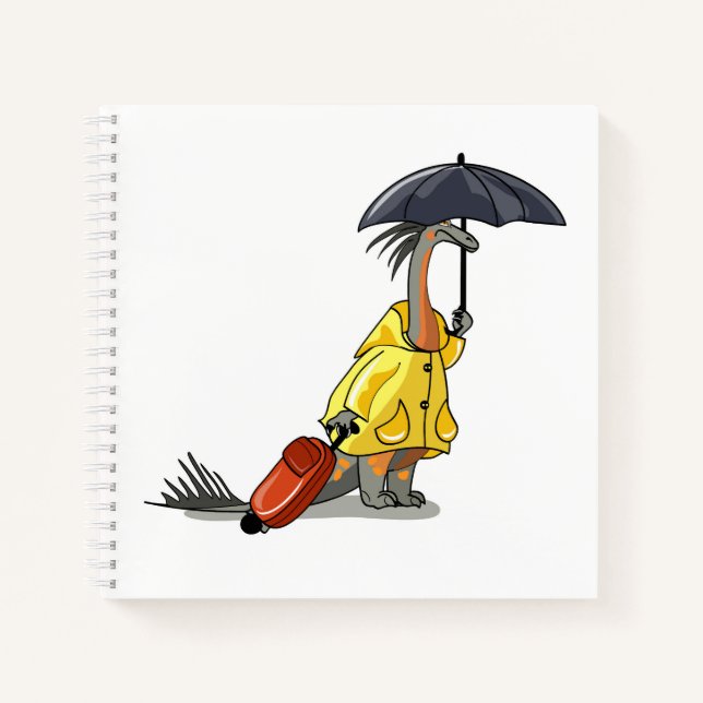 Amargasaurus Holding Umbrella And Suitcase. Notebook (Front)