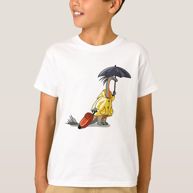 Amargasaurus Holding Umbrella And Suitcase. T-Shirt (Front)
