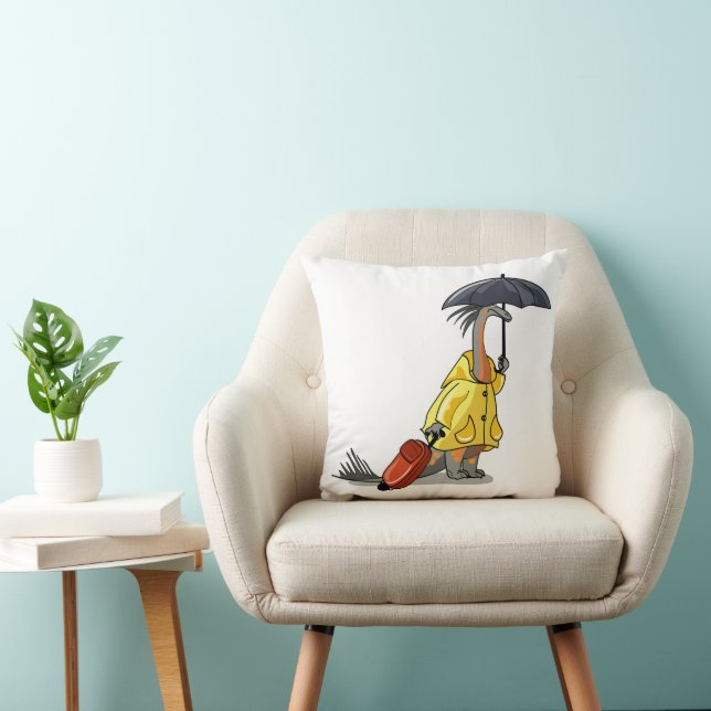 Amargasaurus Holding Umbrella And Suitcase. Throw Pillow (Chair)