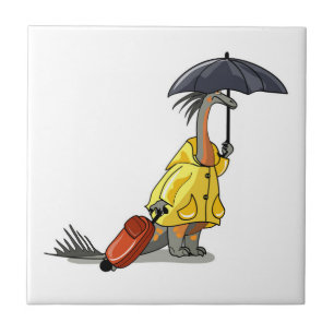 Amargasaurus Holding Umbrella And Suitcase. Tile