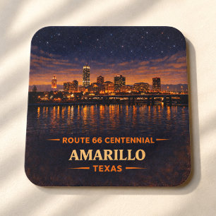 Amarillo Route 66 Skyline Barware Gift Square Paper Coaster