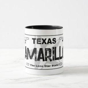 Amarillo Texas black license plate mug