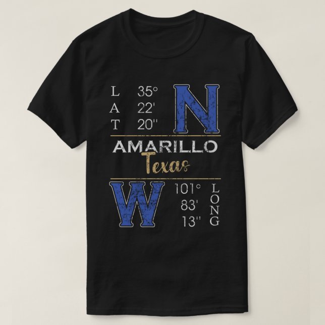 Amarillo Texas  Latitude and Longitude  T-Shirt (Design Front)
