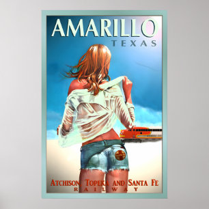 AMARILLO Texas Santa Fe Railroad New Original Poster