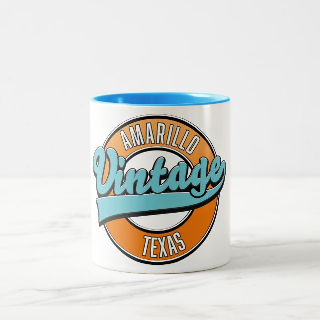 Amarillo Texas vintage logo Two-Tone Coffee Mug (Center)