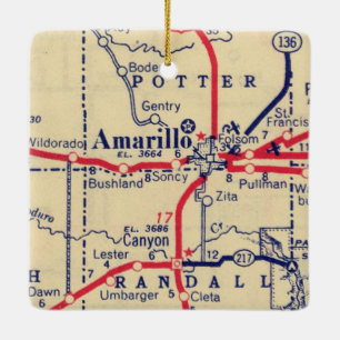 Amarillo TX Vintage Map Ceramic Ornament