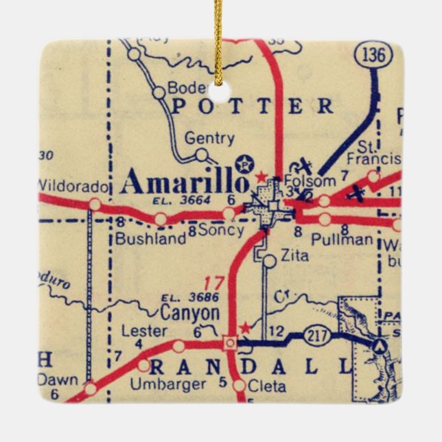 Amarillo TX Vintage Map Ceramic Ornament (Back)