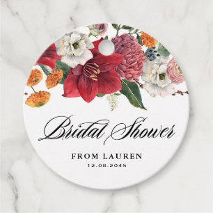 Amaryllis and Chrysanthemums Floral Bridal Shower Favour Tags