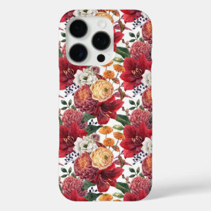Amaryllis and Chrysanthemums Floral Pattern iPhone 16 Pro Case
