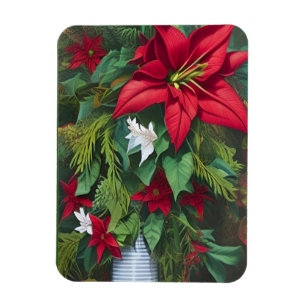 Amaryllis and Poinsettia Floral AI Art Magnet