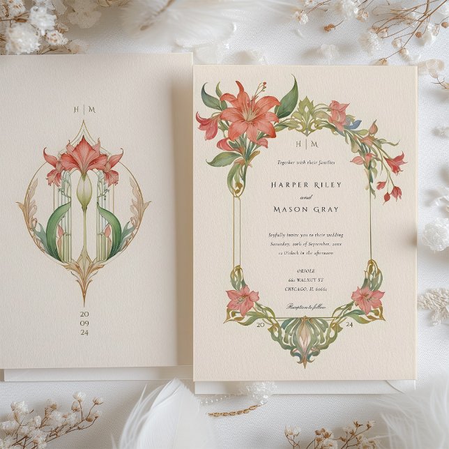 Amaryllis Art nouveau Faire-part de mariage (Créateur téléchargé)