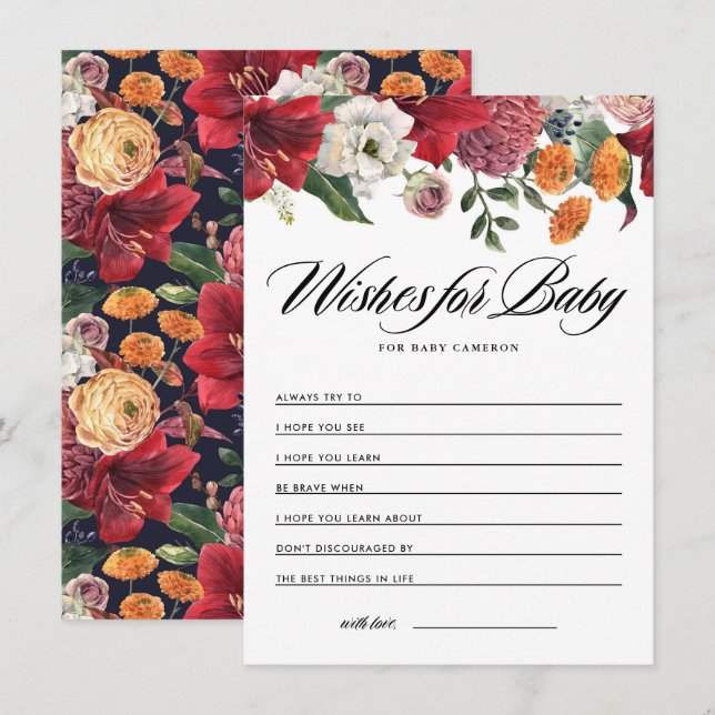 Amaryllis Botanical Baby Shower Wishes for Baby Enclosure Card (Front/Back)