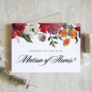 Amaryllis Botanical Will You Be My Matron of Honou Postcard