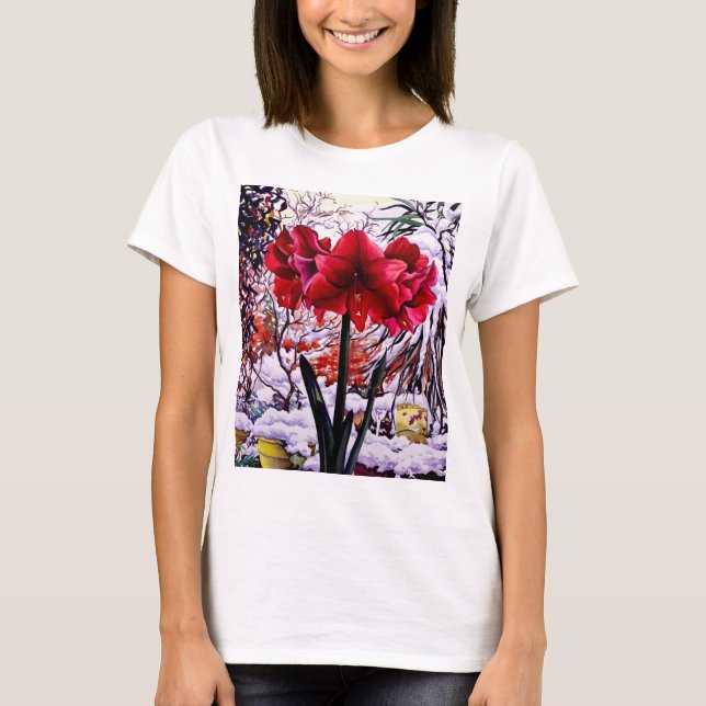 Amaryllis by Snow Window T-Shirt (Front)