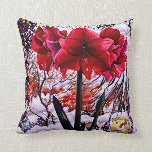 Amaryllis by Snow Window Throw Pillow