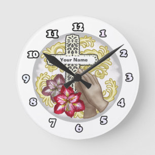 Amaryllis Christian Cross Round Clock