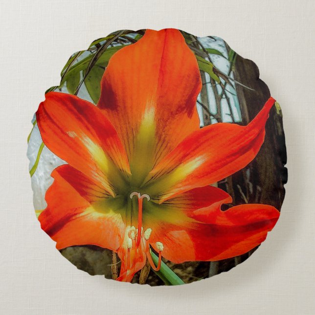 Amaryllis Closeup Round Pillow  (Front)