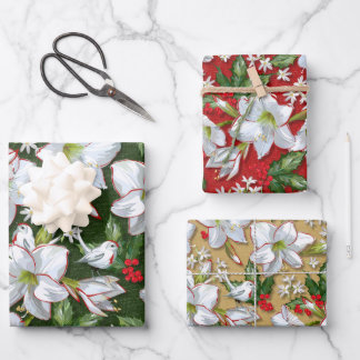 Amaryllis, Holly & Doves Wrapping Paper Sheet
