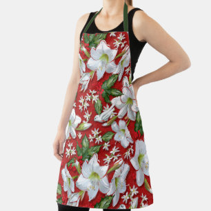 Amaryllis & Holly Red Christmas Apron