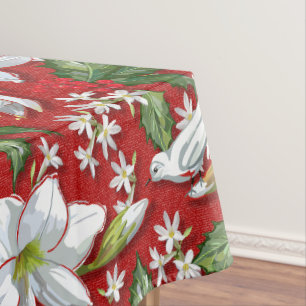 Amaryllis & Holly Red Christmas Tablecloth