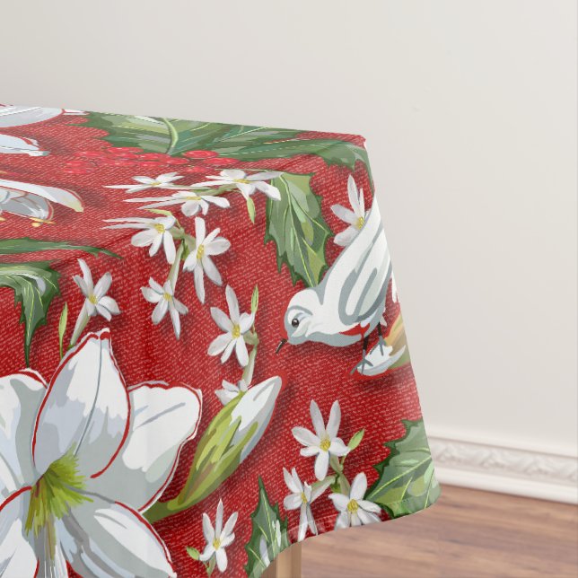 Amaryllis & Holly Red Christmas Tablecloth (In Situ)