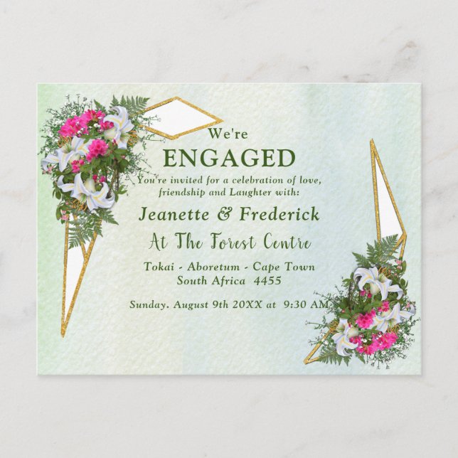 Amaryllis lilies, ferns & Red-pink Blossom Invitation Postcard (Front)