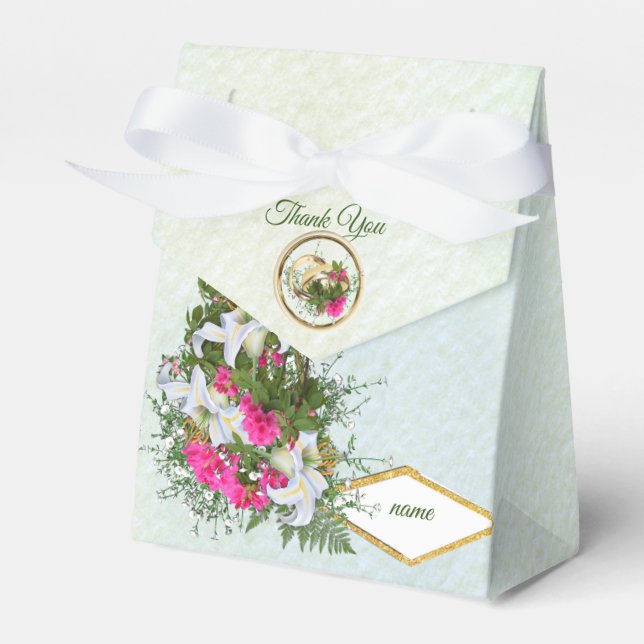 Amaryllis, White lilies & ferns Bouquets Favor Box (Front Side)
