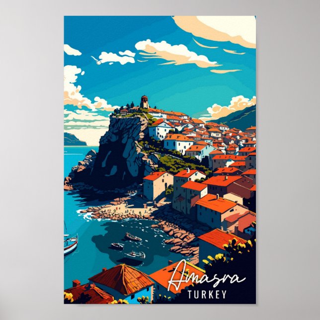 Amasra Turkey vintage travel illustration Poster (Front)